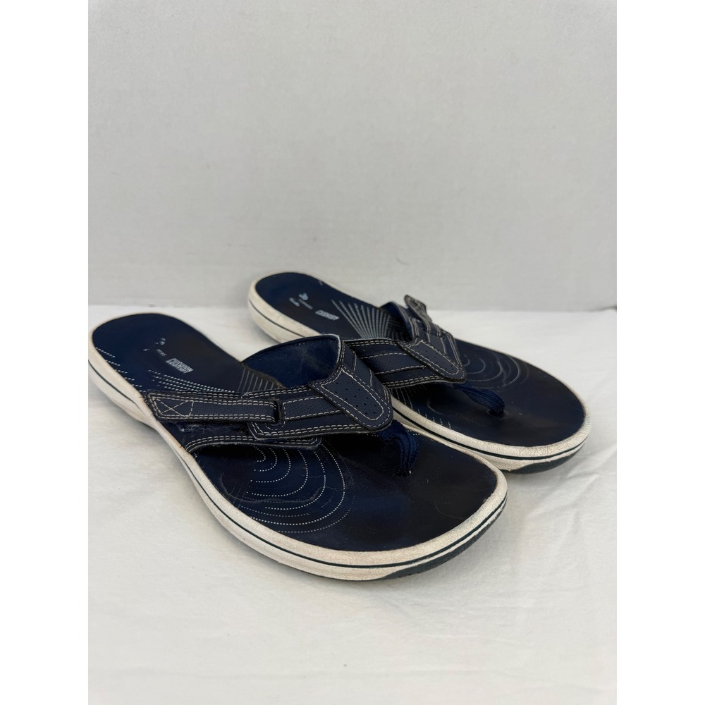 Clarks Step Teppers Navy Blue Cushion Soft Flip Flop Sandals Womens 9
